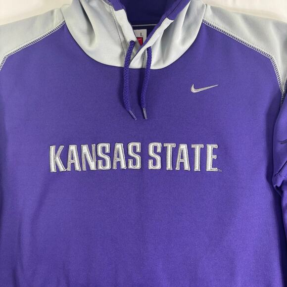VTG y2k Nike Kansas State Wildcats Hoodie Men Medium Purple ThermaFit Sweatshirt - Picture 2 of 9